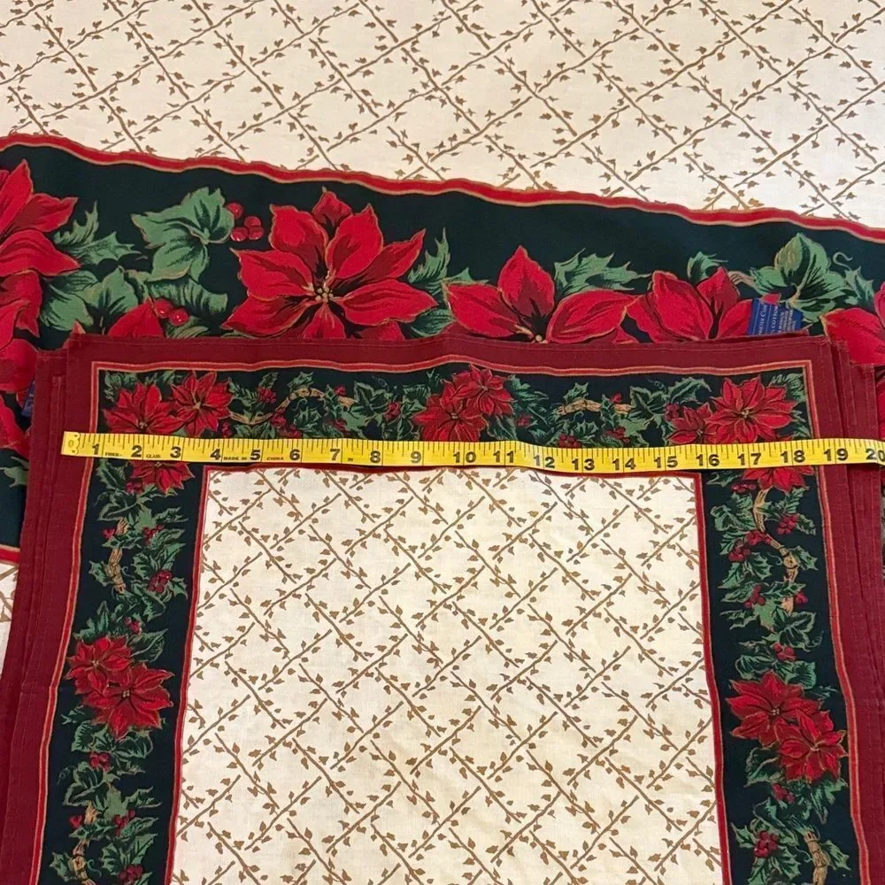 Elegant vintage Holiday Tablecloth with Poinsettia Design